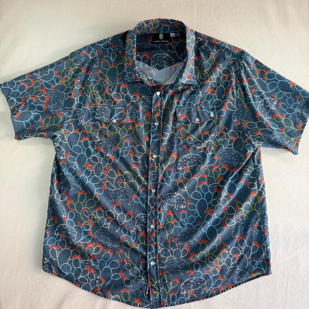 Raised by Coyotes Javelina Paradise Western Short Sleeve Pearl Snap Shirt 2XL